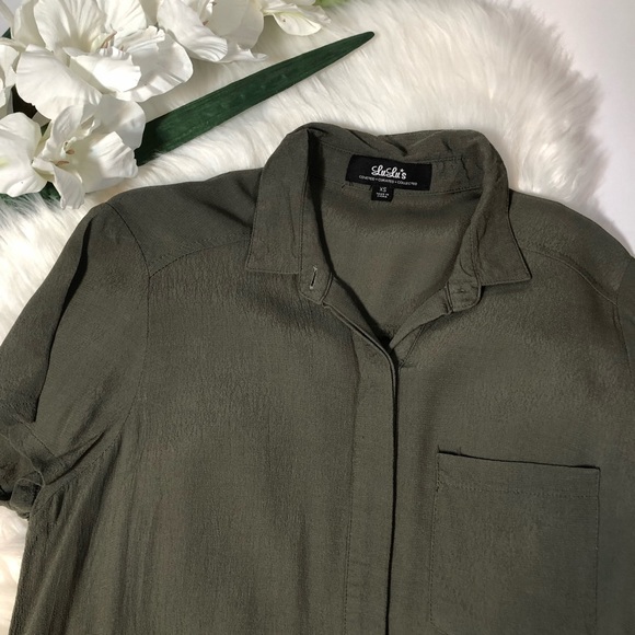 Lulu’s Army Green Button Dress - Picture 5 of 8